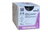 Викрил Рапид неокрашенный Ethicon М2 (3/0) 75 см, игла обратно-режущая FS, №12 - W9940