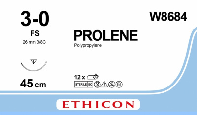 Пролен синий Ethicon М2 (3/0) 45 см, игла обратно-режущая FS, №12 - W8684