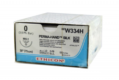 Шелк хирургический черный Ethicon М3.5 (0) 75см, игла колющая MH-1, №36 - W334H
