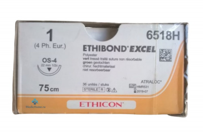 Этибонд Эксель зеленый Ethicon М4 (1) 75 см, игла обратно-режущая OS-4, №36 - 6518H
