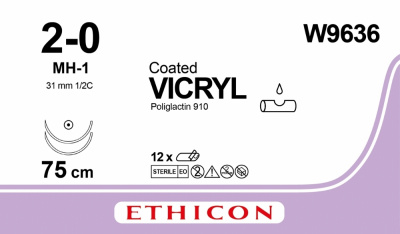 Викрил фиолетовый Ethicon М3 (2/0) 75 см, две иглы колющие MH-1, №12 - W9636