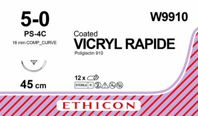 Викрил Рапид неокрашенный Ethicon М1 (5/0) 45 см, игла обратно-режущая PS-4C, №12 - W9910
