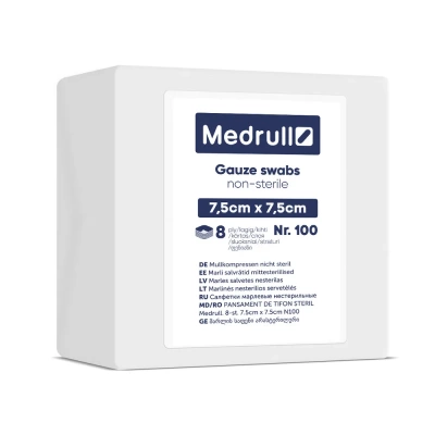 Салфетка Medrull 7,5х7,5 см марлевая нестерильная 8-слойная N100