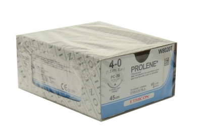 Пролен синий Ethicon М1.5 (4/0) 45 см, игла режущая PC-25 прайм, №24 - W8020T
