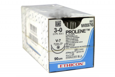 Пролен синий Ethicon М2 (3/0) 90 см, две иглы колюще-режущие ТАПЕРКАТ V-7, №12 - W8976