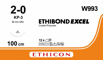 Этибонд Эксель зеленый Ethicon 3 (2/0) 100 см, игла режущая KP-3, №12 - W993