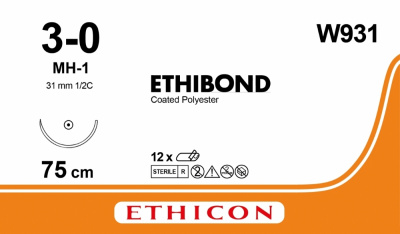 Этибонд Эксель плетеный зеленый Ethicon 2 (3/0) 75 см, игла колющая MH-1, №12 - W931