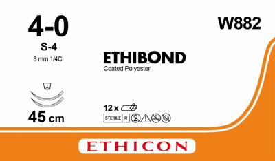 Этибонд Эксель белый Ethicon М1.5 (4/0) 45 см, две иглы шпательные S-4, №12 - W882