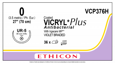 Викрил Плюс фиолетовый Ethicon М3.5 (0) 70 см, игла колющая UR-5, №36 - VCP376H