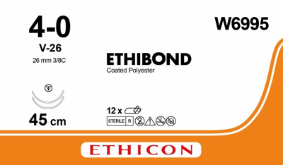 Этибонд Эксель белый Ethicon М1.5 (4/0) 45 см, две иглы колюще-режущие ТАПЕРКАТ V-26, №12 - W6995