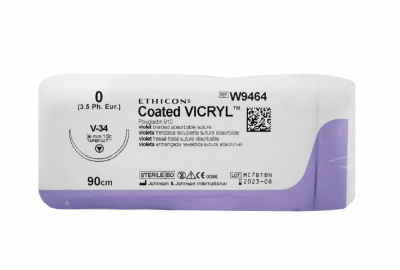Викрил фиолетовый Ethicon М3.5 (0) 90 см, игла колюще-режущая ТАПЕРКАТ V-34, №12 - W9464