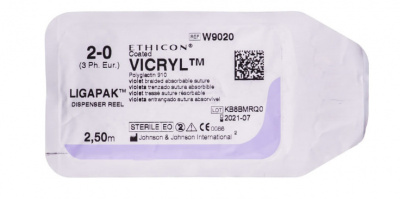 Викрил фиолетовый Ethicon М3 (2/0) катушки Лигапак по 250 см, №12 - W9020