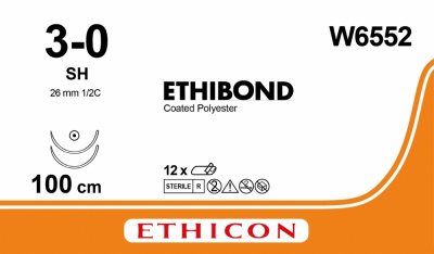 Этибонд Эксель зеленый Ethicon М2 (3/0) 100 см, две иглы колющие SH, №12 - W6552