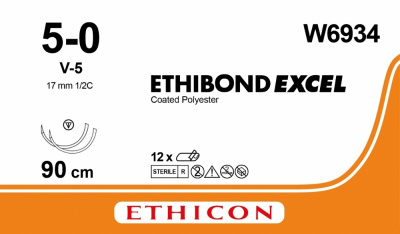 Этибонд Эксель зеленый Ethicon М1 (5/0) 90 см, две иглы колюще-режущие ТАПЕРКАТ V-5, №12 - W6934