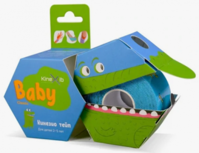 Кинезио тейп Kinexib CLASSIC Baby 4смх4м синий, принт крокодил