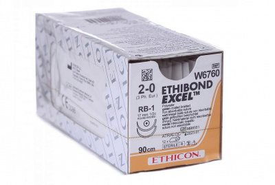 Этибонд Эксель зеленый Ethicon М3.0 (2/0) 90 см, две иглы колющие RB-1, №12 - W6760