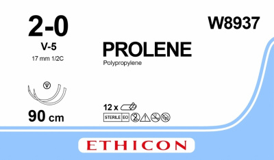 Пролен синий Ethicon М3 (2/0) 90 см, две иглы колюще-режущие ТАПЕРКАТ V-5, №12 - W8937