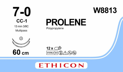 Пролен синий Ethicon М0.5 (7/0) 60 см, две иглы колющие СС-1 MP, №12 - W8813
