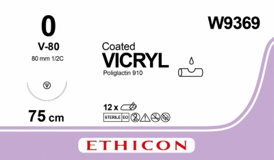 Викрил фиолетовый Ethicon М3.5 (0) 75 см, игла колюще-режущая ТАПЕРКАТ V-80, №12 - W9369