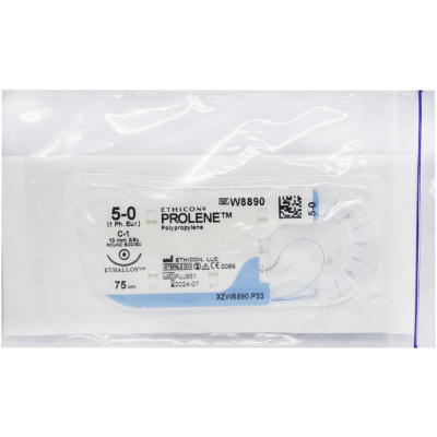Пролен синий Ethicon М1 (5/0) 75 см, игла колющая С-1, №12 - W8890