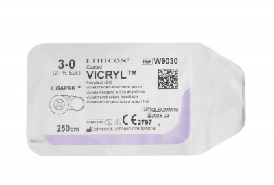 Викрил фиолетовый Ethicon М2 (3/0) катушки Лигапак по 250 см, №12 - W9030