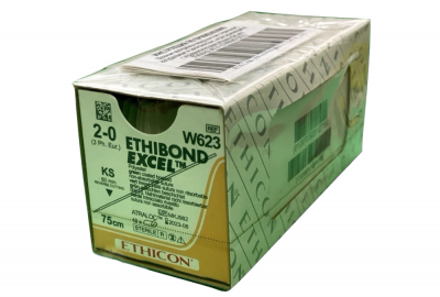 Этибонд Эксель зеленый Ethicon М3 (2/0) 75 см, игла обратно-режущая KS, №12 - W623