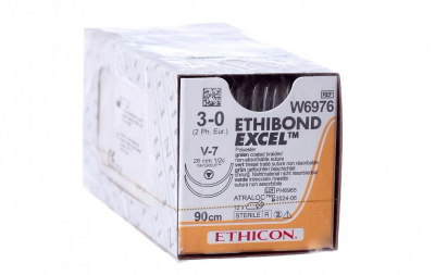 Этибонд Эксель зеленый Ethicon М2 (3/0) 90 см, две иглы колюще-режущие ТАПЕРКАТ V-7, №12 - W6976