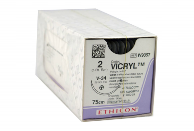 Викрил фиолетовый Ethicon М5 (2) 75 см, игла колюще-режущая ТАПЕРКАТ V-34, №12 - W9357